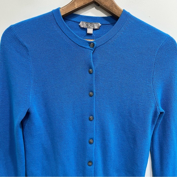 J. Crew Ribbed Jackie Cardigan Sweater Royal Blue Lyocell Silk Preppy Fitted S - Picture 3 of 10